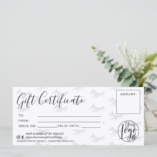 Chic wimpers zwart-wit cadeaubon logo (Staand voorkant)
