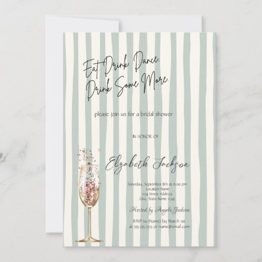 Chic Wine Glass Confetti Green Striped  Kaart (Voorkant)