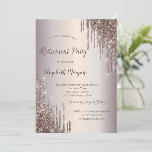 Chic Wine Glass Glitter Daling Retirement Kaart (Staand voorkant)