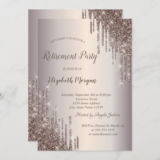 Chic Wine Glass Glitter Daling Retirement Kaart (Voorkant / Achterkant)