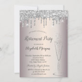 Chic Wine Glass Silver Glitter Druppels Pensioen Kaart (Voorkant)