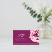 Chic Wine Red en White Pink Rose Initialen QR-code Visitekaartje (Staand voorkant)