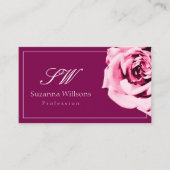 Chic Wine Red en White Pink Rose Initialen QR-code Visitekaartje (Voorkant)