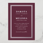 Chic Wine & Silver Modern Elegant Photo Wedding Folie Uitnodiging (Voorkant)