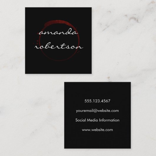 Chic Wine Stain Vierkante Visitekaartje (Voorkant / Achterkant)