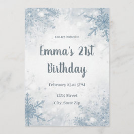 Chic Winter 21st Birthday Invitation – Snowflakes Kaart