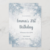 Chic Winter 21st Birthday Invitation – Snowflakes Kaart (Voorkant / Achterkant)