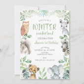 Chic Winter Animals Onederland 1e verjaardag Kaart (Voorkant)