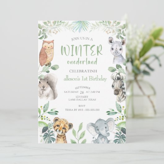 Chic Winter Animals Onederland 1e verjaardag Kaart (Staand voorkant)