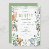 Chic Winter Animals Onederland 1e verjaardag Kaart (Voorkant / Achterkant)