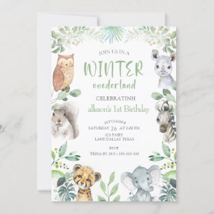 Chic Winter Animals Onederland 1e verjaardag Kaart