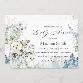Chic Winter Arctic Alpine Animals Baby shower Kaart