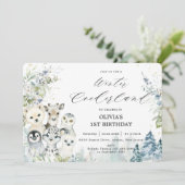 Chic Winter Arctic Animals Onederland 1e verjaarda Kaart (Staand voorkant)