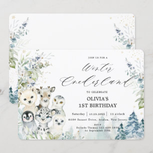 Chic Winter Arctic Animals Onederland 1e verjaarda Kaart