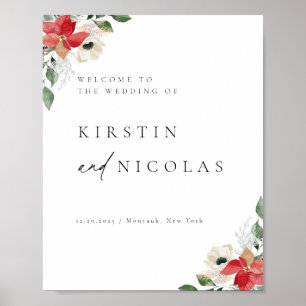 Chic Winter Botanical Floral Wedding Welcome Poster