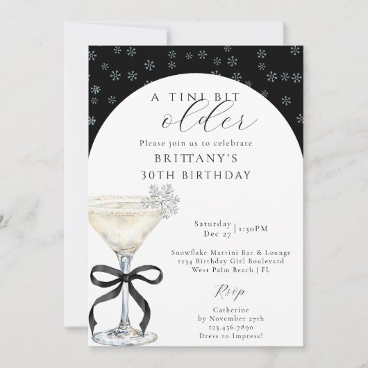 Chic Winter Bow Martini A Tini Bit Older Birthday Kaart (Voorkant)