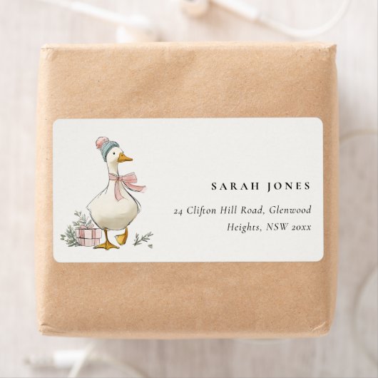 Chic Winter Goose Christmas Holiday Address Etiket (Insitu)