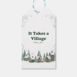 Chic Winter "Het duurt een dorp" Baby Shower Cadeaulabel