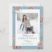 Chic Winter Holiday Pine op blauwe achtergrond Feestdagenkaart (Voorkant)