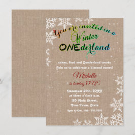 Chic Winter Onederland Meisje Eerste Verjaardagsfe Kaart