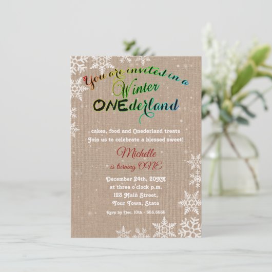 Chic Winter Onederland Meisje Eerste Verjaardagsfe Kaart (Staand voorkant)