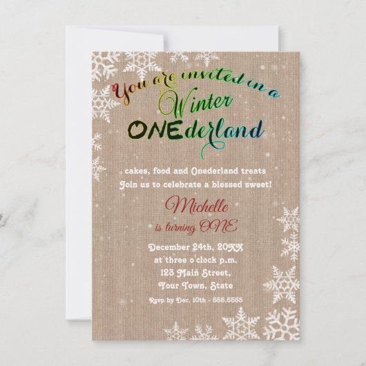 Chic Winter Onederland Meisje Eerste Verjaardagsfe Kaart (Voorkant)