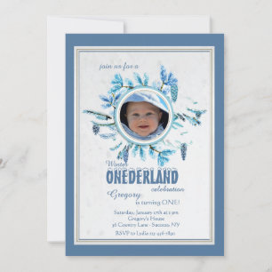 Chic Winter Photo Invitation Blue Kaart