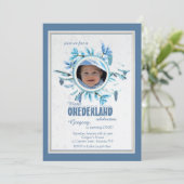 Chic Winter Photo Invitation Blue Kaart (Staand voorkant)