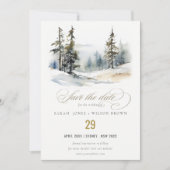Chic Winter Pine Trees Sneeuwlandschap Trouwen Save The Date (Voorkant)