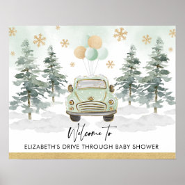 Chic winter vakantie drive-thru baby shower parade poster