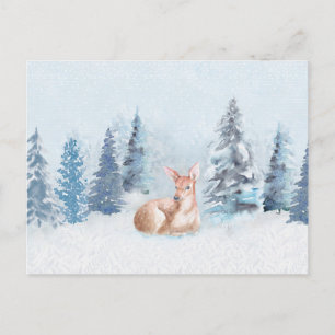 Chic Winter Waterverf Deer in Forest Briefkaart