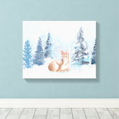 Chic Winter Waterverf Deer in Forest Canvas Afdruk (Insitu (Houten vloer))