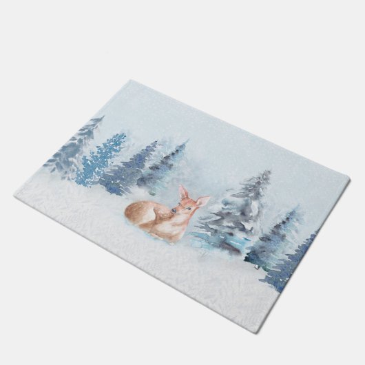 Chic Winter Waterverf Deer in Forest Deurmat (Schuin)