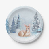 Chic Winter Waterverf Deer in Forest Papieren Bordje (Voorkant)