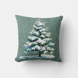 Chic Winter Waterverf Snowy Spruce Tree Monogram Kussen