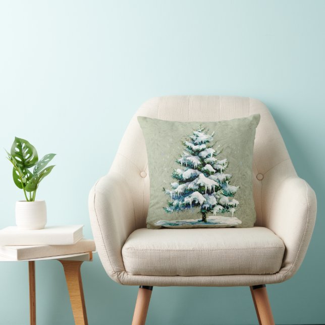Chic Winter Waterverf Snowy Spruce Tree Monogram Kussen (Stoel)