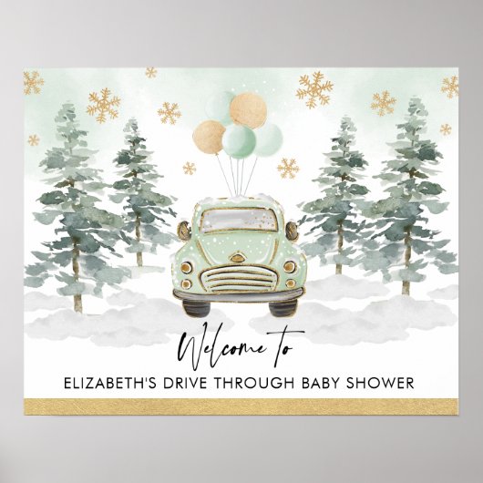 Chic wintervakantie Drive Thru babyfeest parade Poster (Voorkant)
