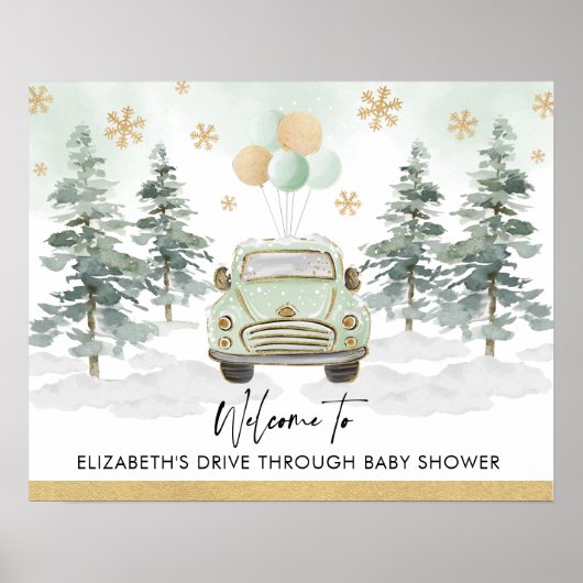 Chic wintervakantie Drive Thru babyshowerparade Poster (Voorkant)