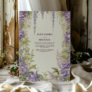 Chic Wisteria Lila Floral Wreatous Unique Wedding Kaart