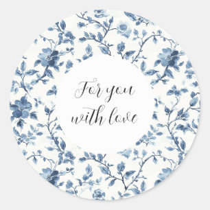 Chic Wit Blauwe Bloemen Ronde Sticker