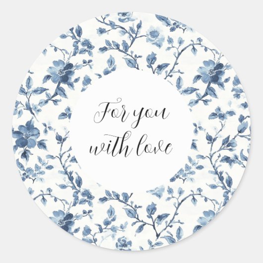 Chic Wit Blauwe Bloemen   Ronde Sticker (Voorkant)
