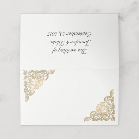 Chic wit en goud bruiloft gevouwen plaats kaart plaatskaartje (Buitenkant ongevouwen)