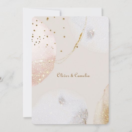 Chic wit en goud marmeren bruiloft uitnodiging (Achterkant)