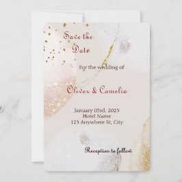 Chic wit en goud marmeren bruiloft uitnodiging