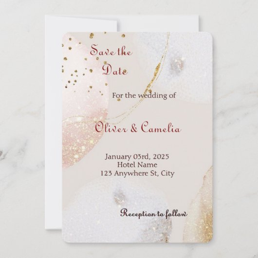 Chic wit en goud marmeren bruiloft uitnodiging (Voorkant)