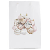 Chic Wit Goud Roze Kerst Ornamenten Medium Cadeauzakje (Voorkant)