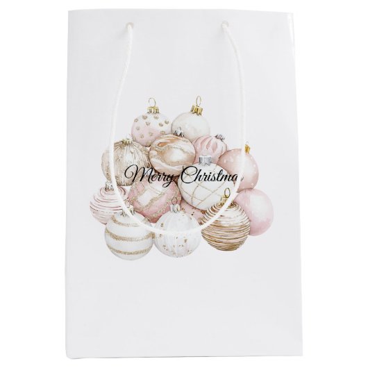 Chic Wit Goud Roze Kerst Ornamenten Medium Cadeauzakje (Voorkant)