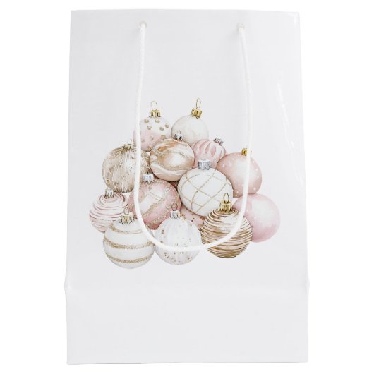 Chic Wit Goud Roze Kerst Ornamenten Medium Cadeauzakje (Achterkant)