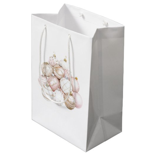 Chic Wit Goud Roze Kerst Ornamenten Medium Cadeauzakje (Achterkant Gekanteld)