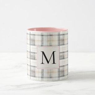 Chic Wit Grijs Geruit Strepen Monogram Mok